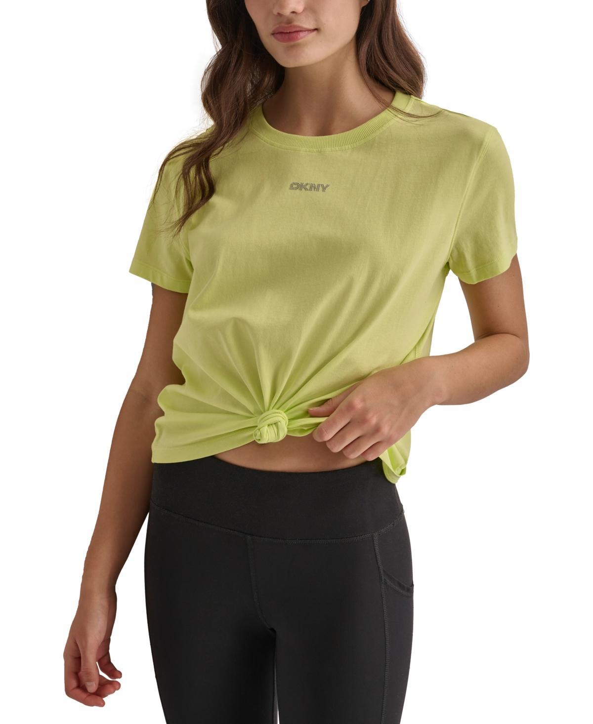 Dkny Sport Womens Cotton Stud Logo Knot-Front T-Shirt Product Image