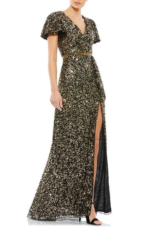 Womens Sequined Butterfly-Sleeve Gown Product Image