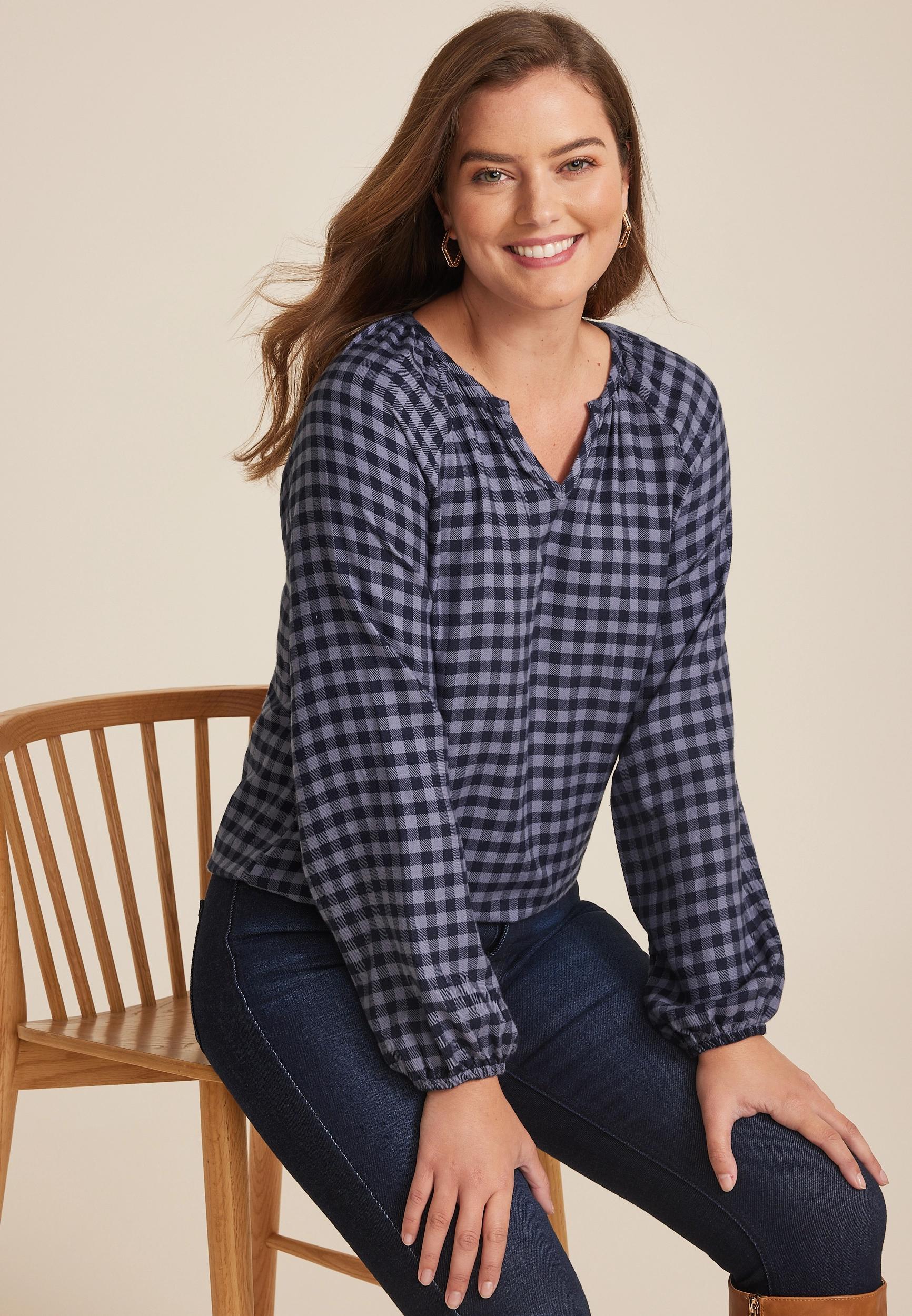 Buffalo Check Notch Neck Blouse product image