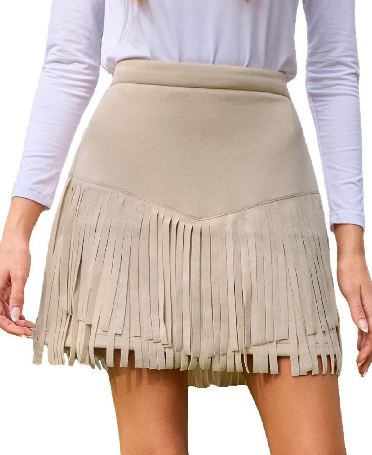 Cupshe Womens Faux Suede Fringe Hem Mini Skirt Product Image