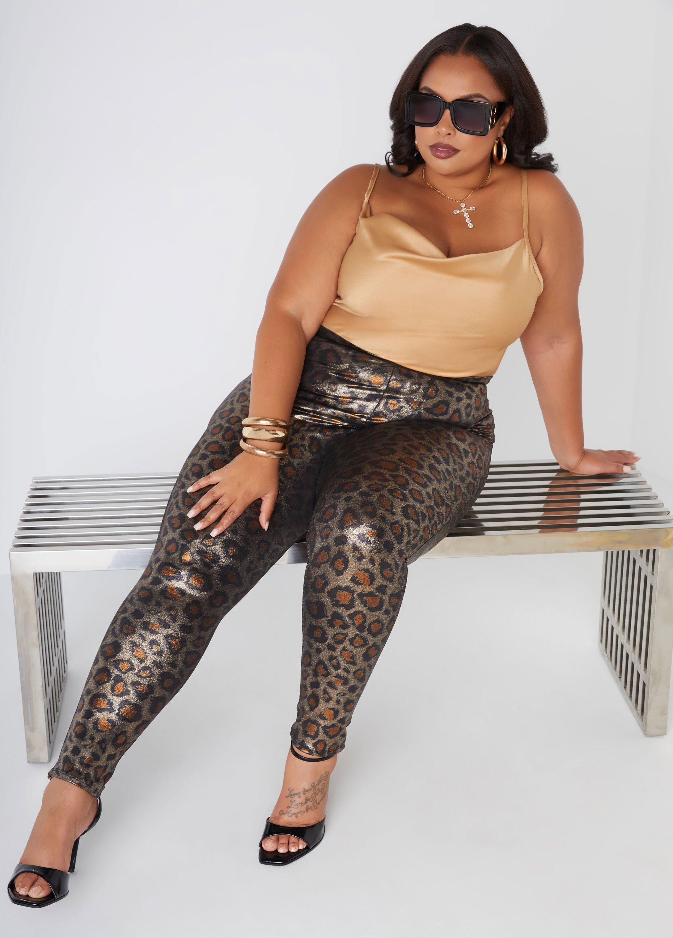 Plus Size Animal Print Foiled Leggings, - Ashley Stewart Product Image