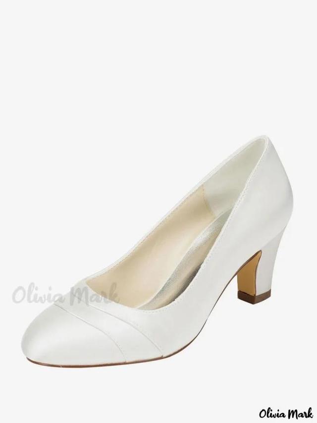 Olivia Mark – Elegant Round Toe Pumps for Women: Stylish Chunky Heel Bridal Shoes Product Image