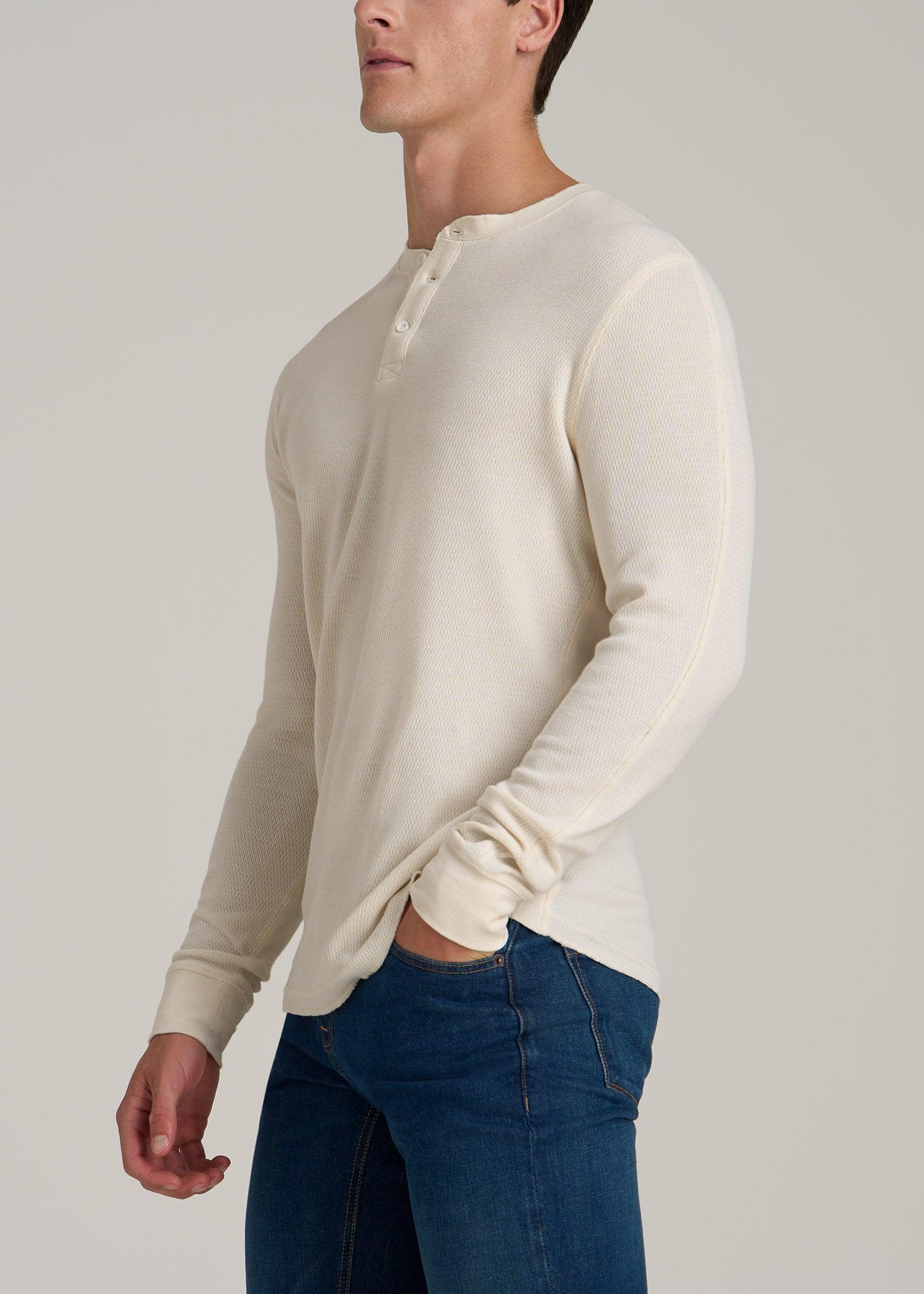 Double Honeycomb Thermal Long-Sleeve Henley Shirt for Tall Men in White Alyssum Male Product Image