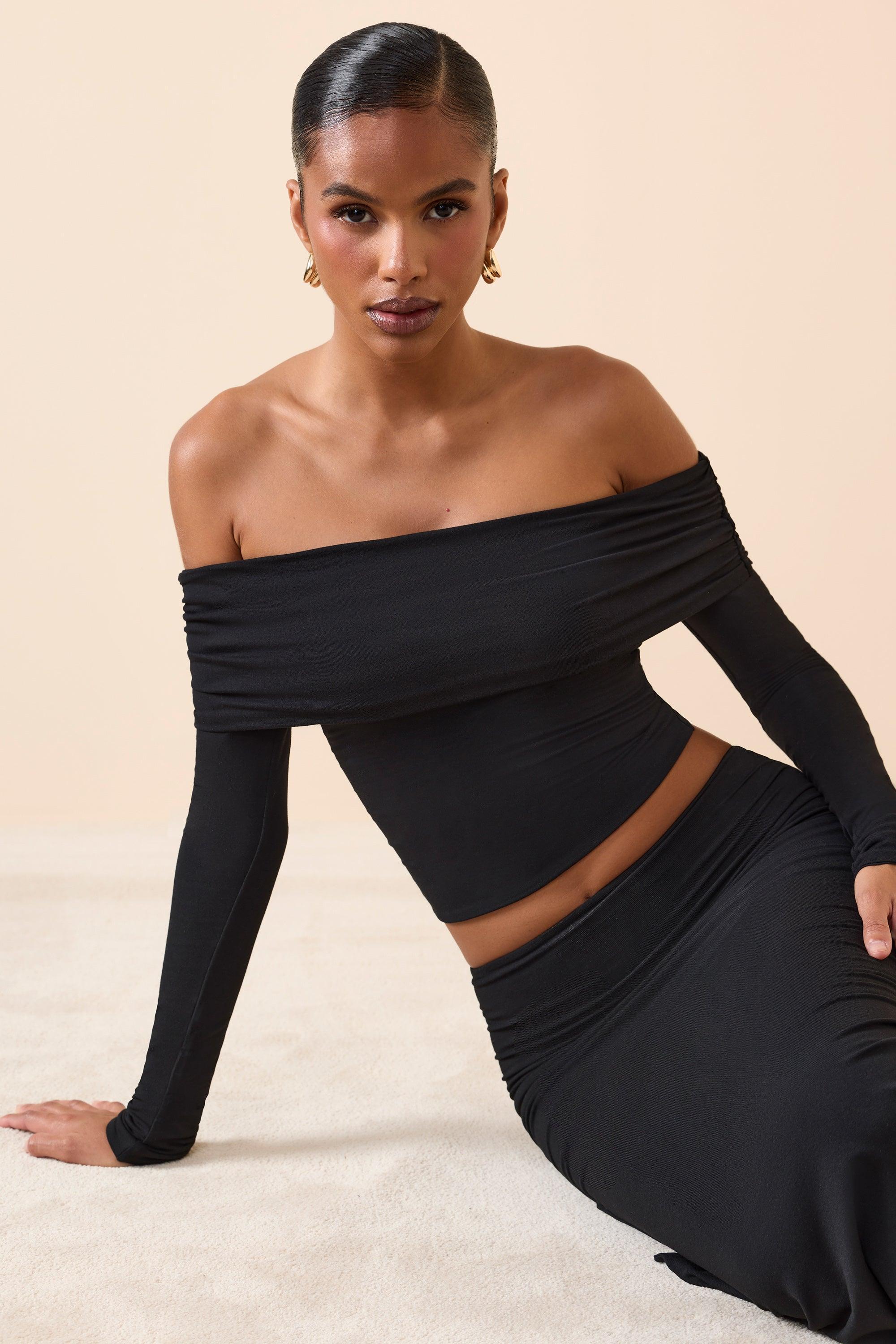 Modal Off-Shoulder Long-Sleeve Top in Black product image