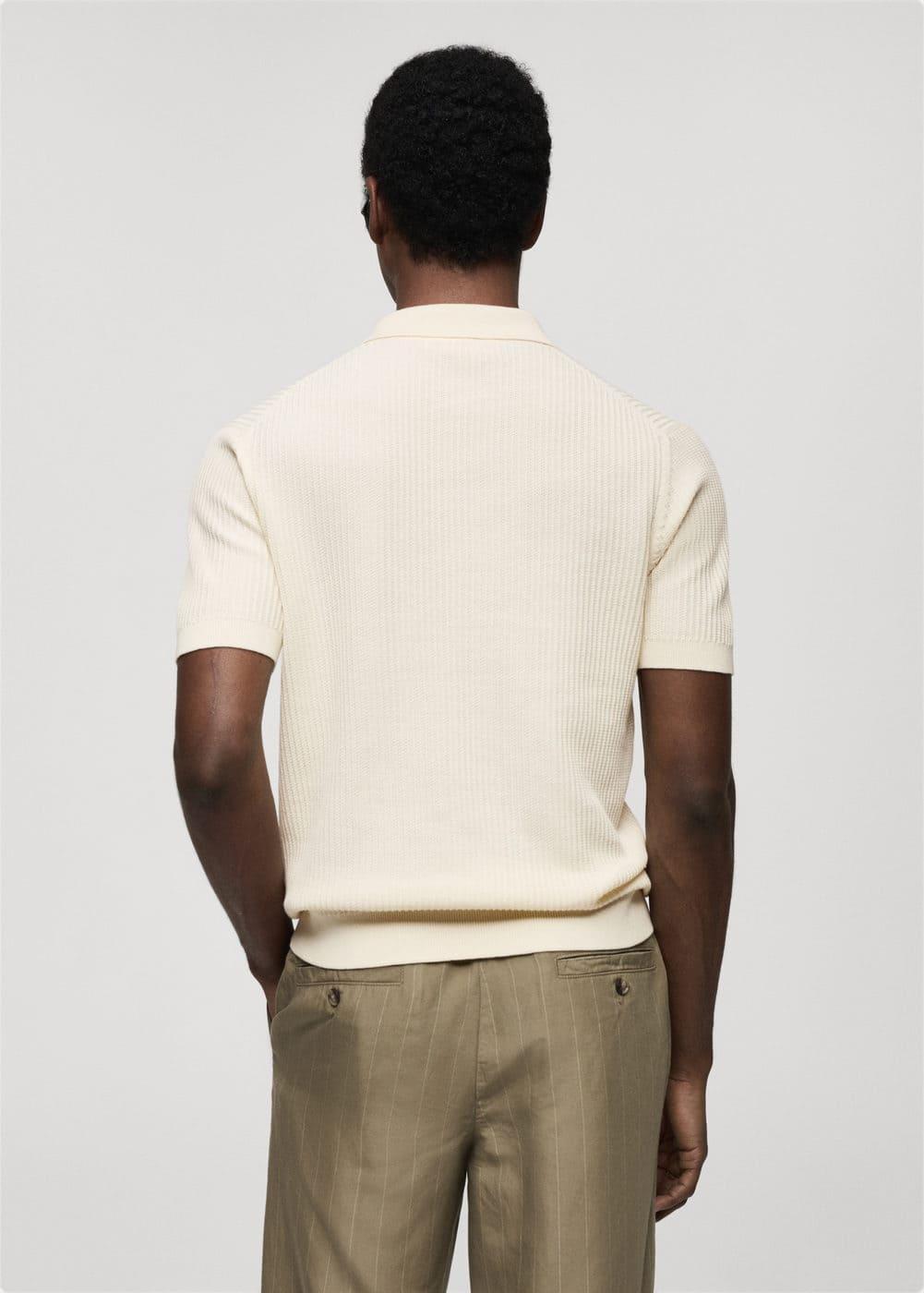 MANGO MAN - Ribbed cotton knitted polo shirt off whiteMen Product Image