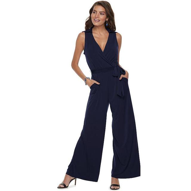 Womens Nina Leonard Surplice Wide-Leg Jumpsuit Blue Product Image