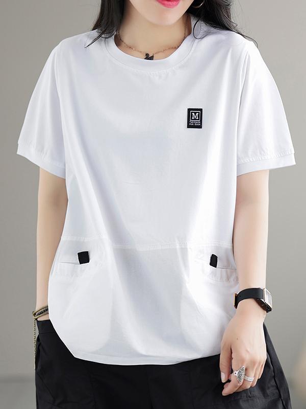 Loose Short Sleeves Split-Joint Round-Neck T-Shirts Tops Product Image