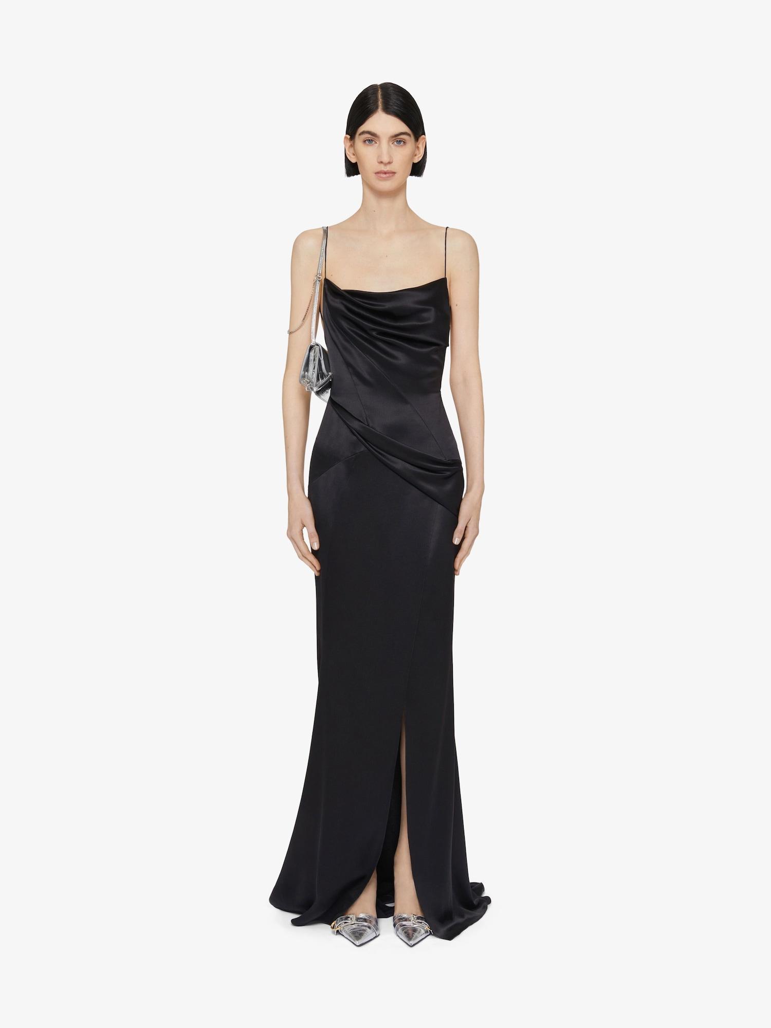 Evening draped dress in satin with crystals product image