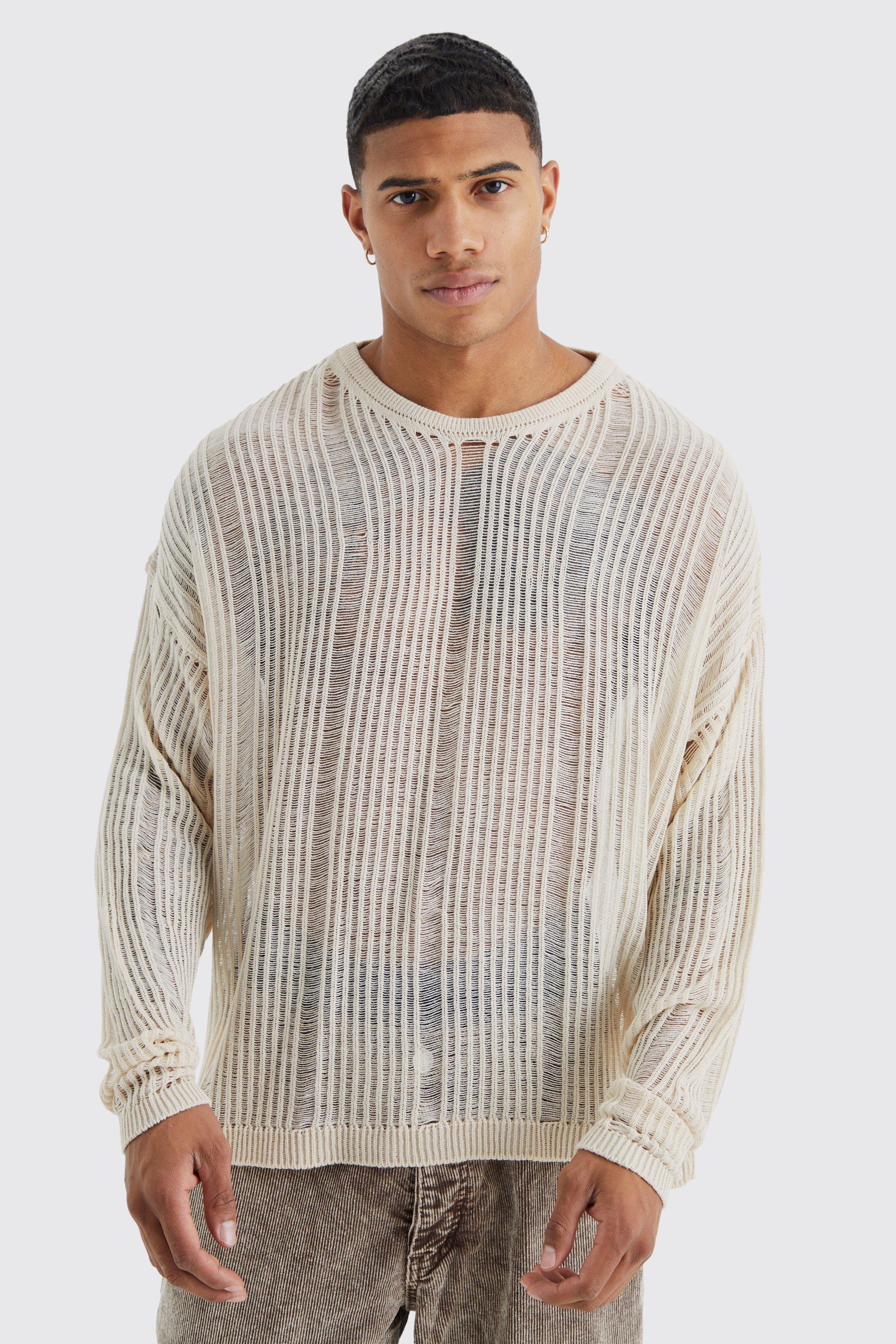 Oversized Boxy Open Knit Laddered Sweater | boohooMAN USA Product Image