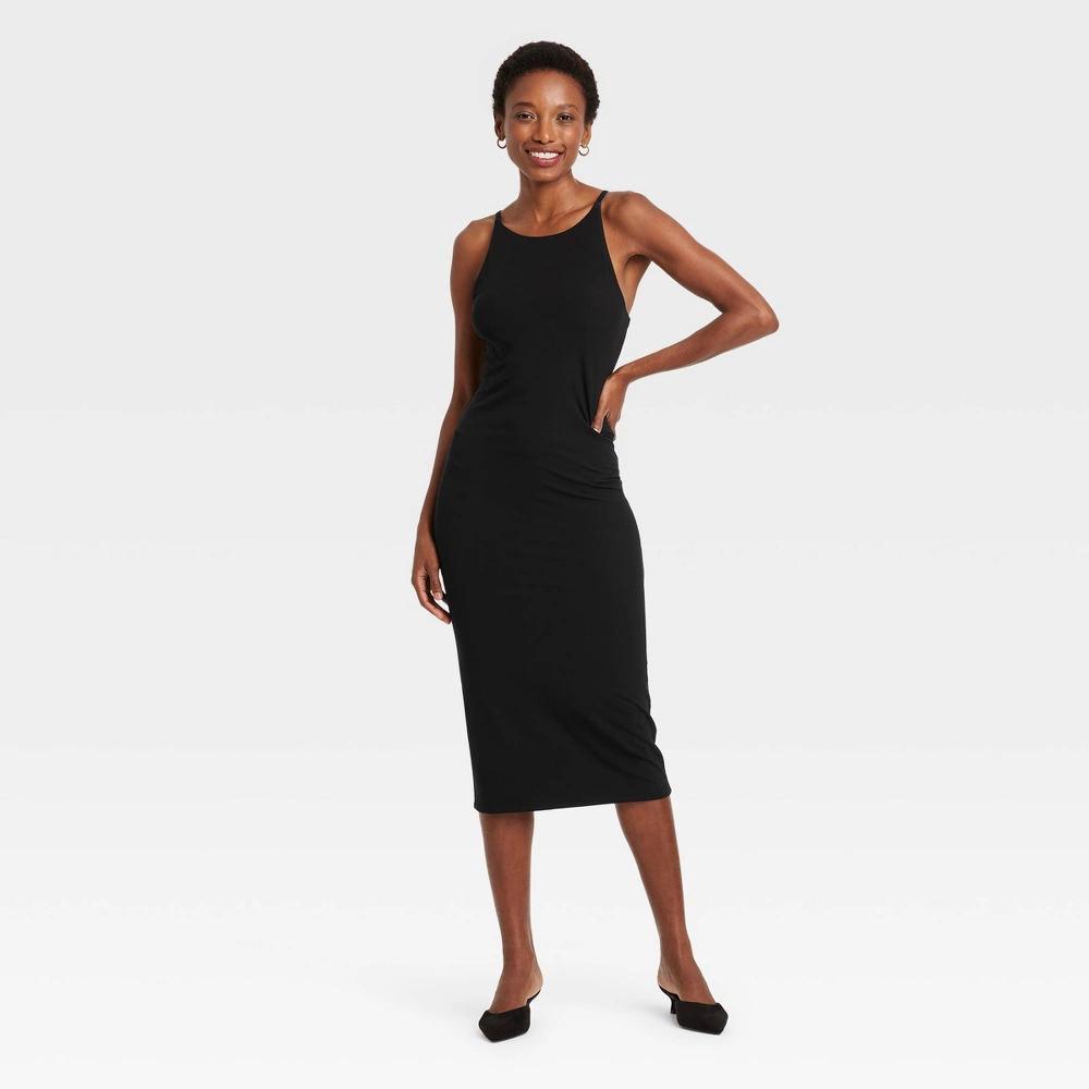 Womens Knit Midi Bodycon Dress - A New Day Black Product Image