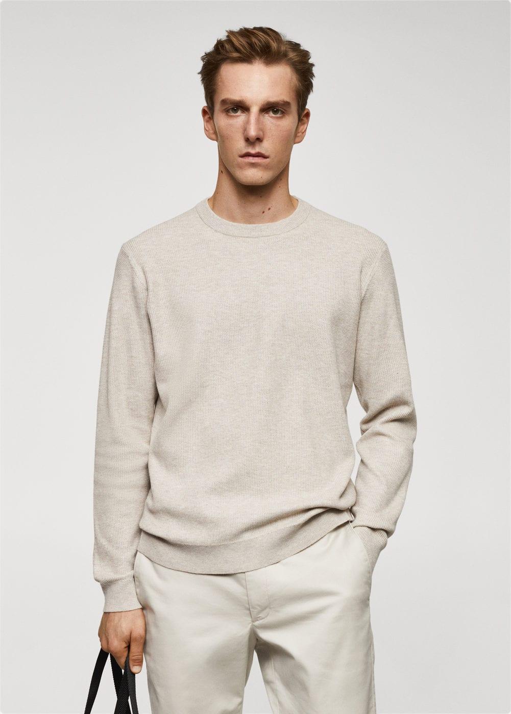 MANGO MAN - Structured cotton sweater beigeMen Product Image