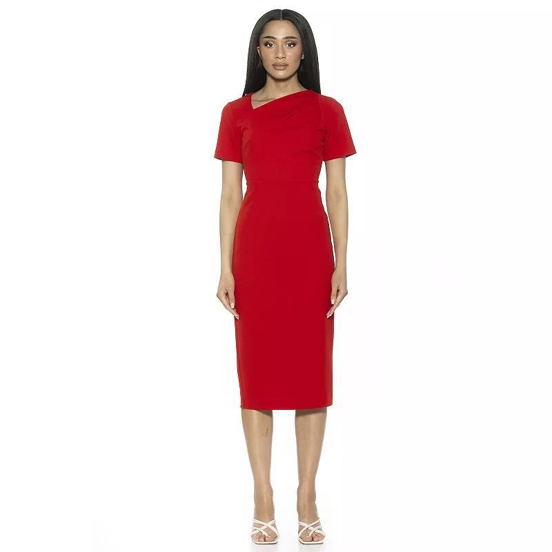 Womens ALEXIA ADMOR Angelica Asymmetric Short Sleeve Sheath Dress Product Image