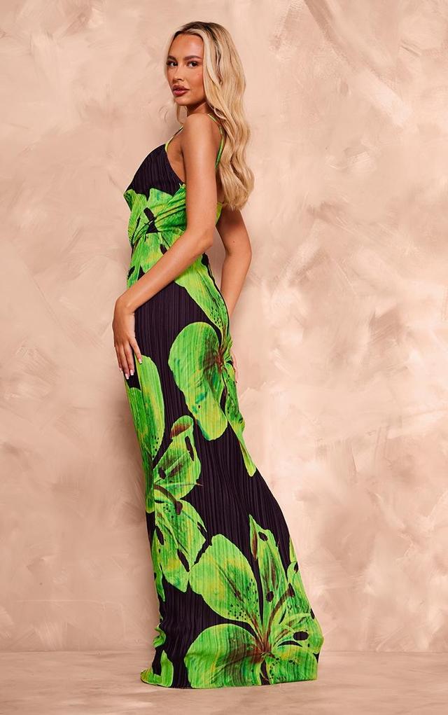 Tall Black Floral Print Plisse Strappy Maxi Dress Product Image