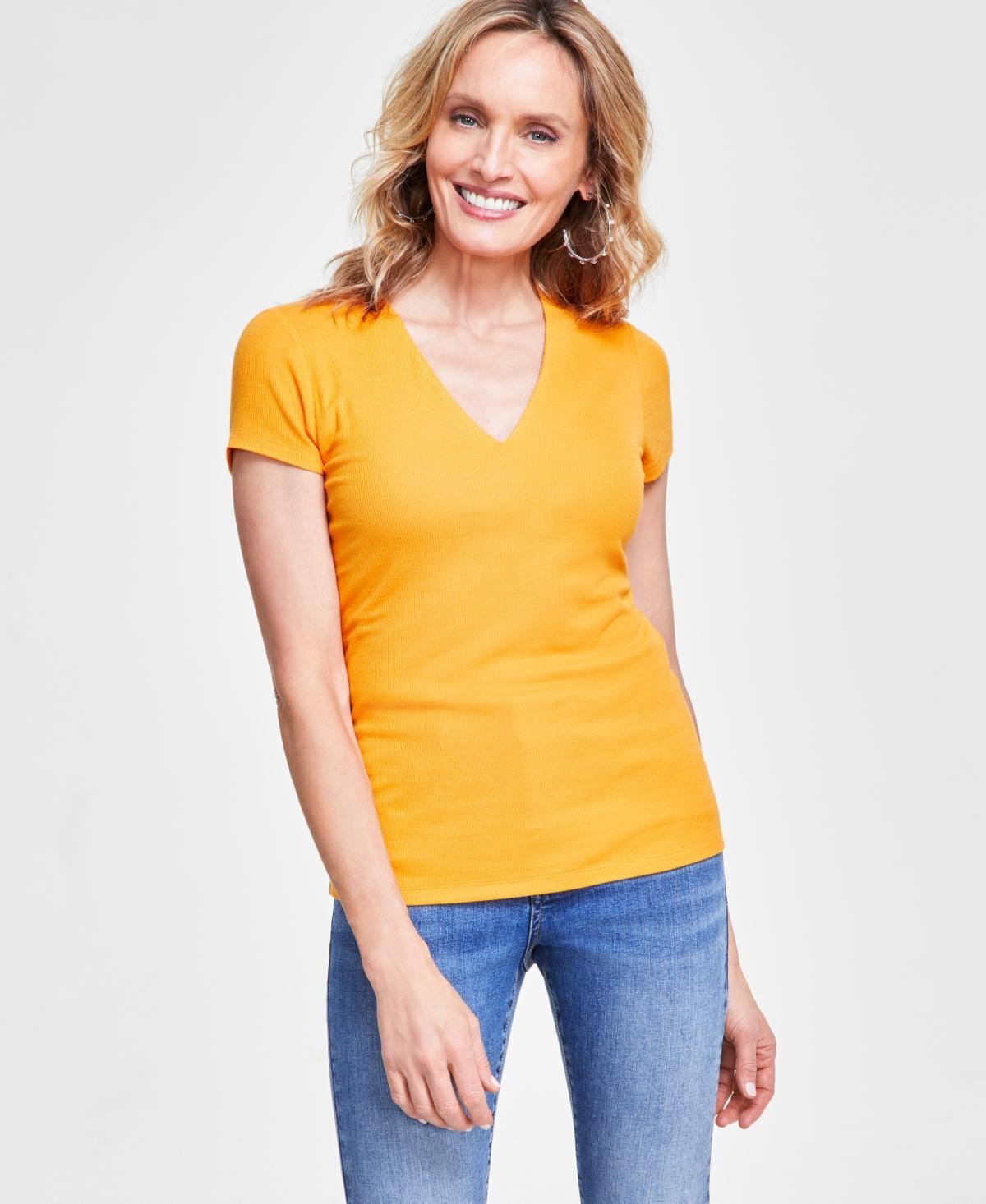 I.n.c. International Concepts Womens Ribbed V-Neck Top, Created for Macys Product Image