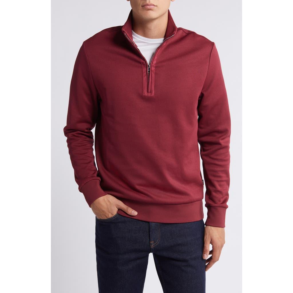 HUGO BOSS Zip-neck Sweatshirt In Mercerized Cotton Jacquard In Red Product Image