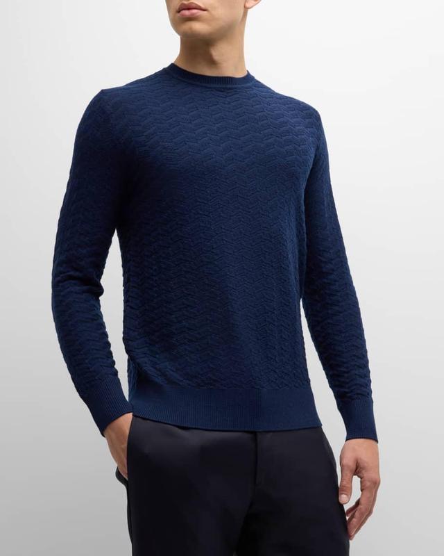 Emporio Armani Chevron Textured Wool Crewneck Sweater Product Image