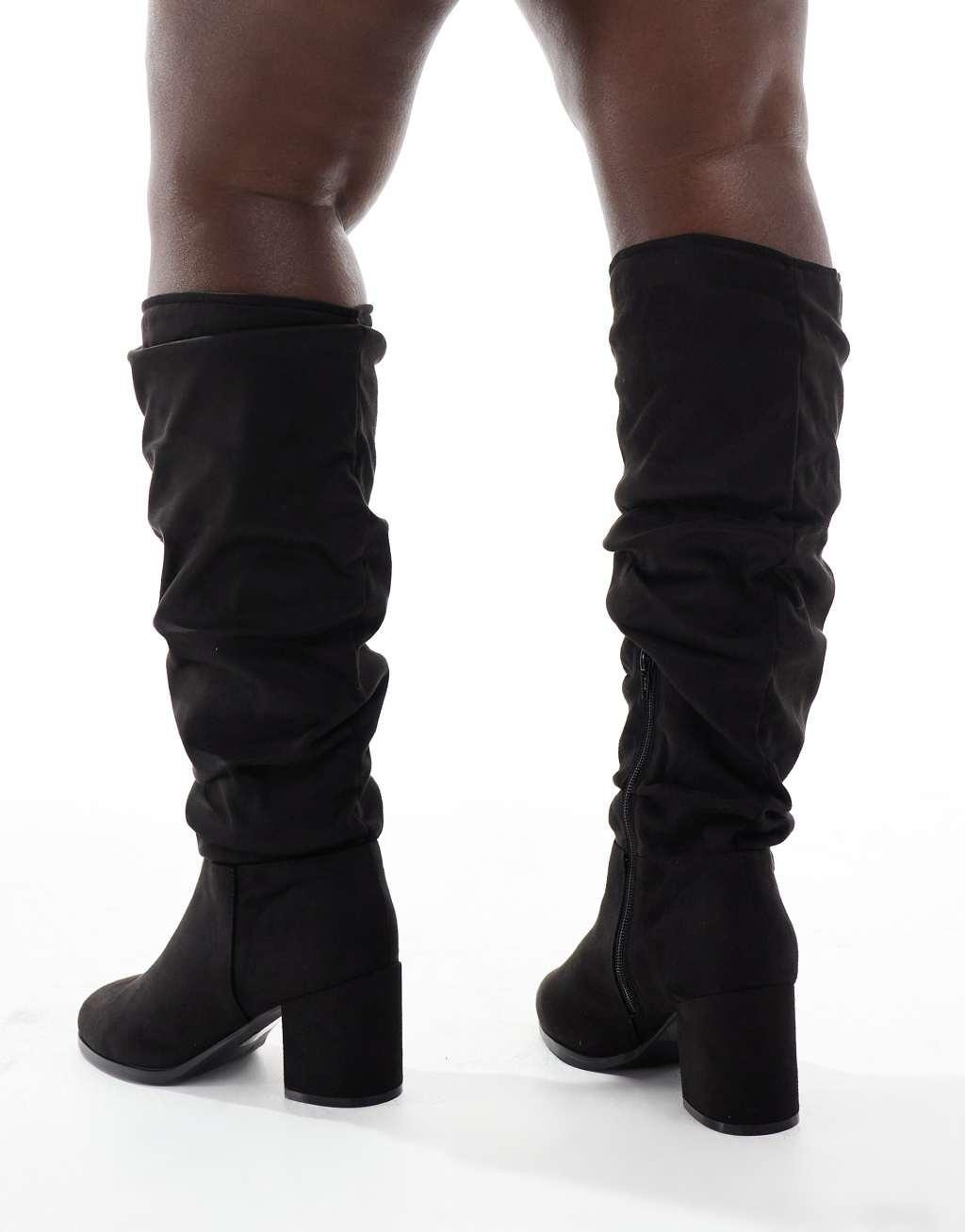 Yours slouchy knee boot in black Product Image