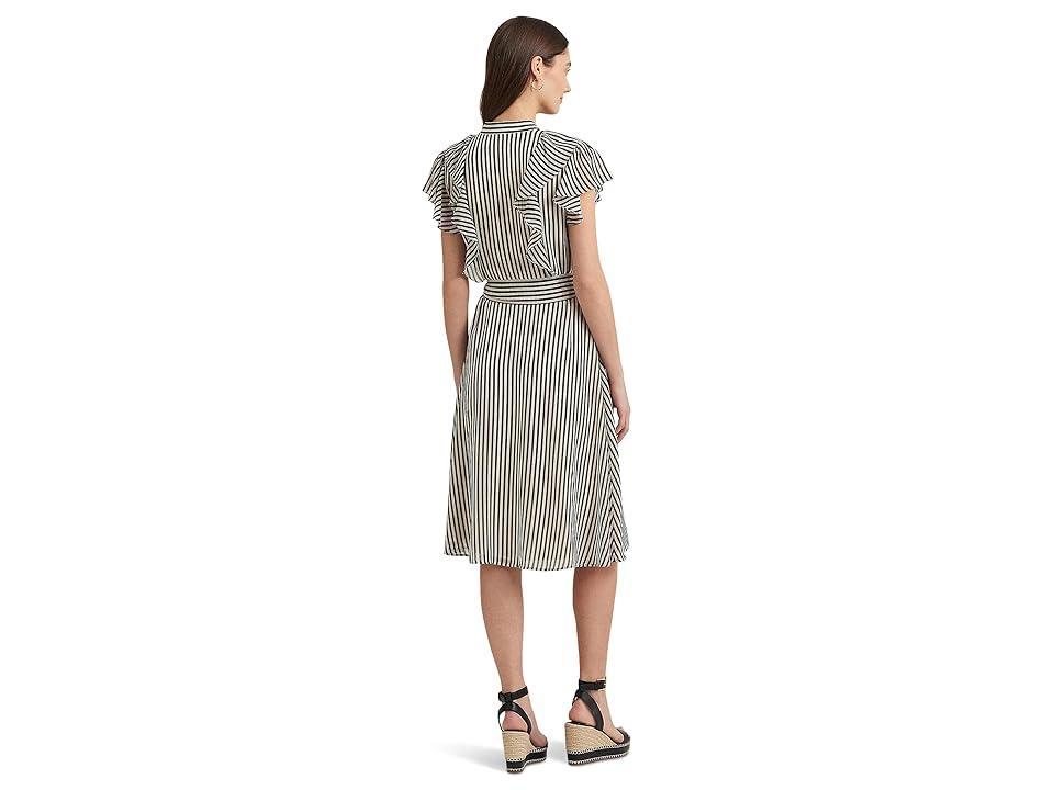 Lauren Ralph Lauren Striped Belted Chiffon Shirtdress (Cream/Black) Women's Dress Product Image