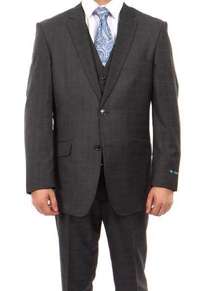 Wool Suit Modern Fit Windowpane 3 Piece in Dark Gray Product Image