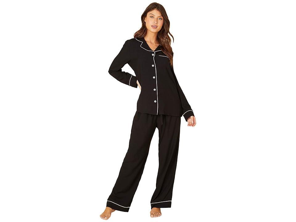 Cosabella Bella Relaxed Long Sleeve Top Pants Set (Black/Ivory) Women's Pajama Sets Product Image