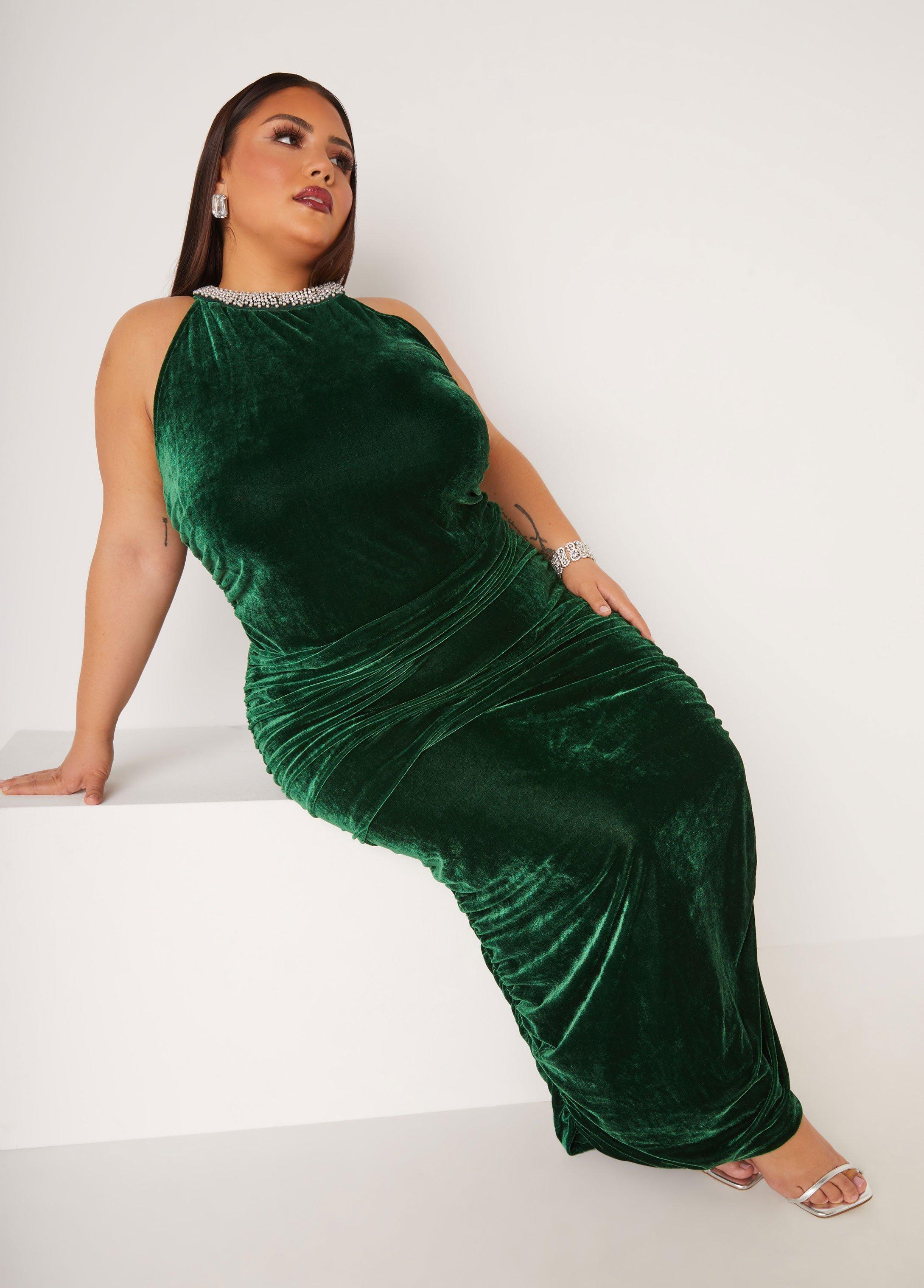 Ruched Embellished Velvet Gown Product Image