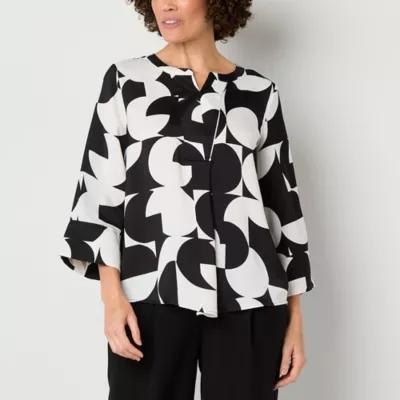 Liz Claiborne Womens Split Crew Neck 3/4 Sleeve Satin Blouse Product Image