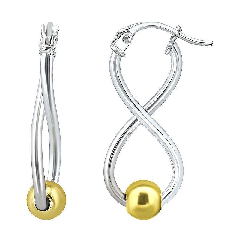 Aleure Precioso Sterling Silver Infinity Hoop & 18k Gold Over Silver Bead Station Earrings, Womens, Gold Tone Product Image