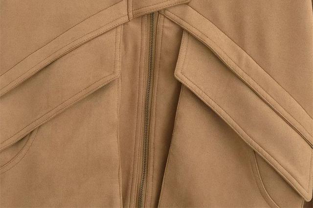 Collared Plain Zip-Up Faux Suede Jacket Product Image