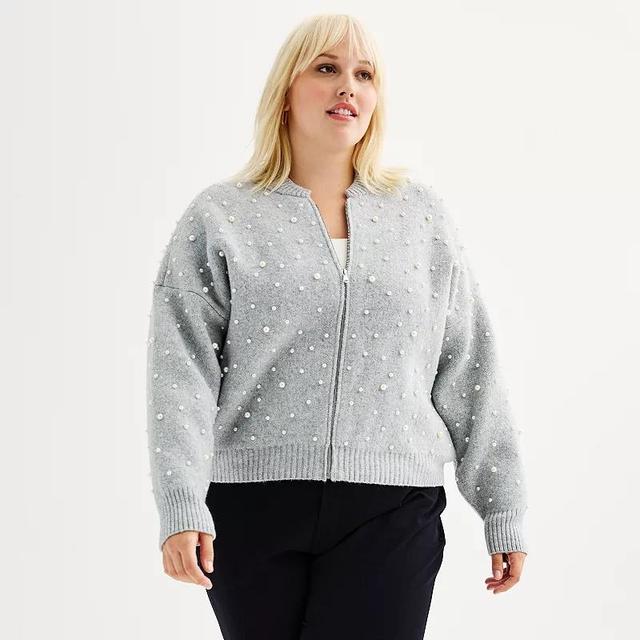 Plus Size Nine West Knitted Sweater, Womens Dark Metal Grey Product Image