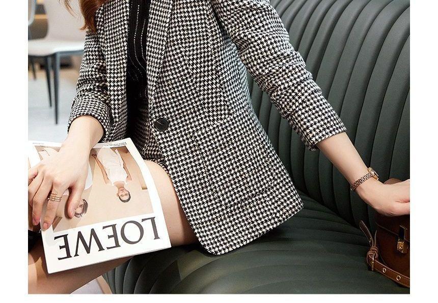 One Buttoned Plaid Blazer / High Waist Dress Shorts Product Image