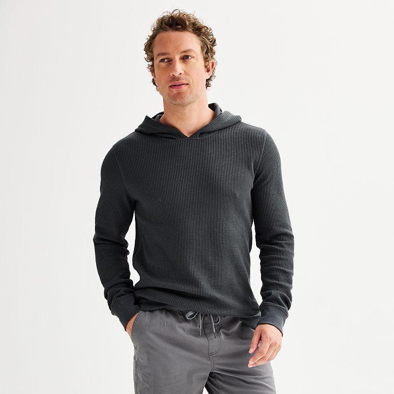 Mens Sonoma Goods For Life The Essential Waffle Thermal Hoodie Black Copy Product Image