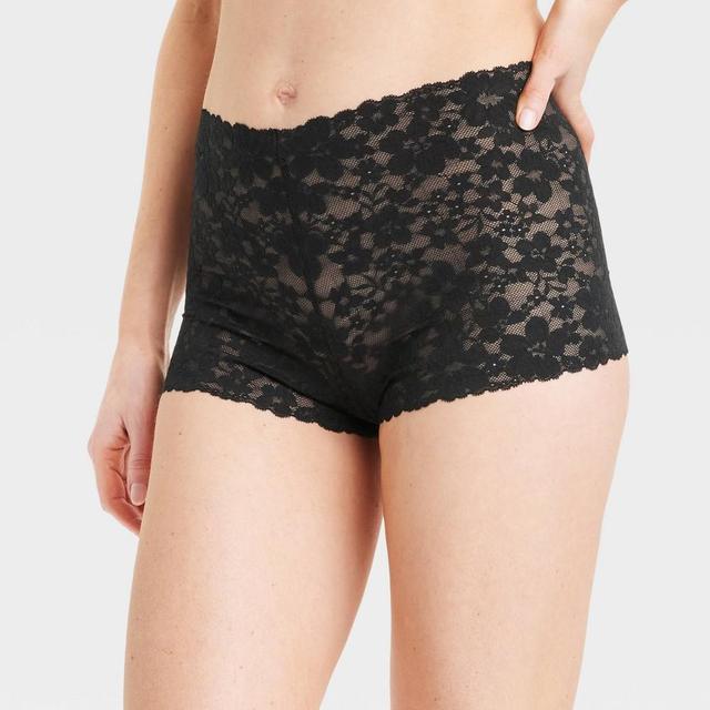 Womens Allover Lace Boy Shorts - Auden Black L Product Image