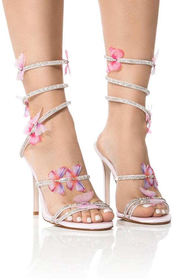 AZALEA WANG AIRBORNE BUTTERFLY RHINESTONE STILETTO SANDAL IN PINK Product Image