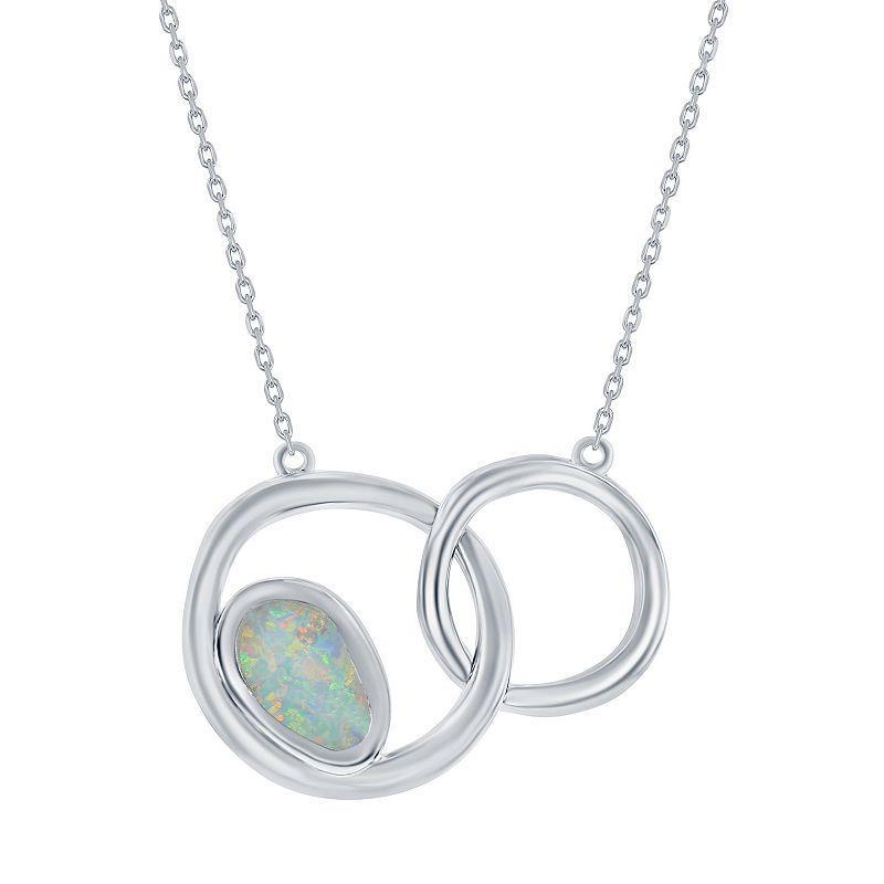 Sterling Silver Opal Open Circle Links Necklace, Womens White Product Image