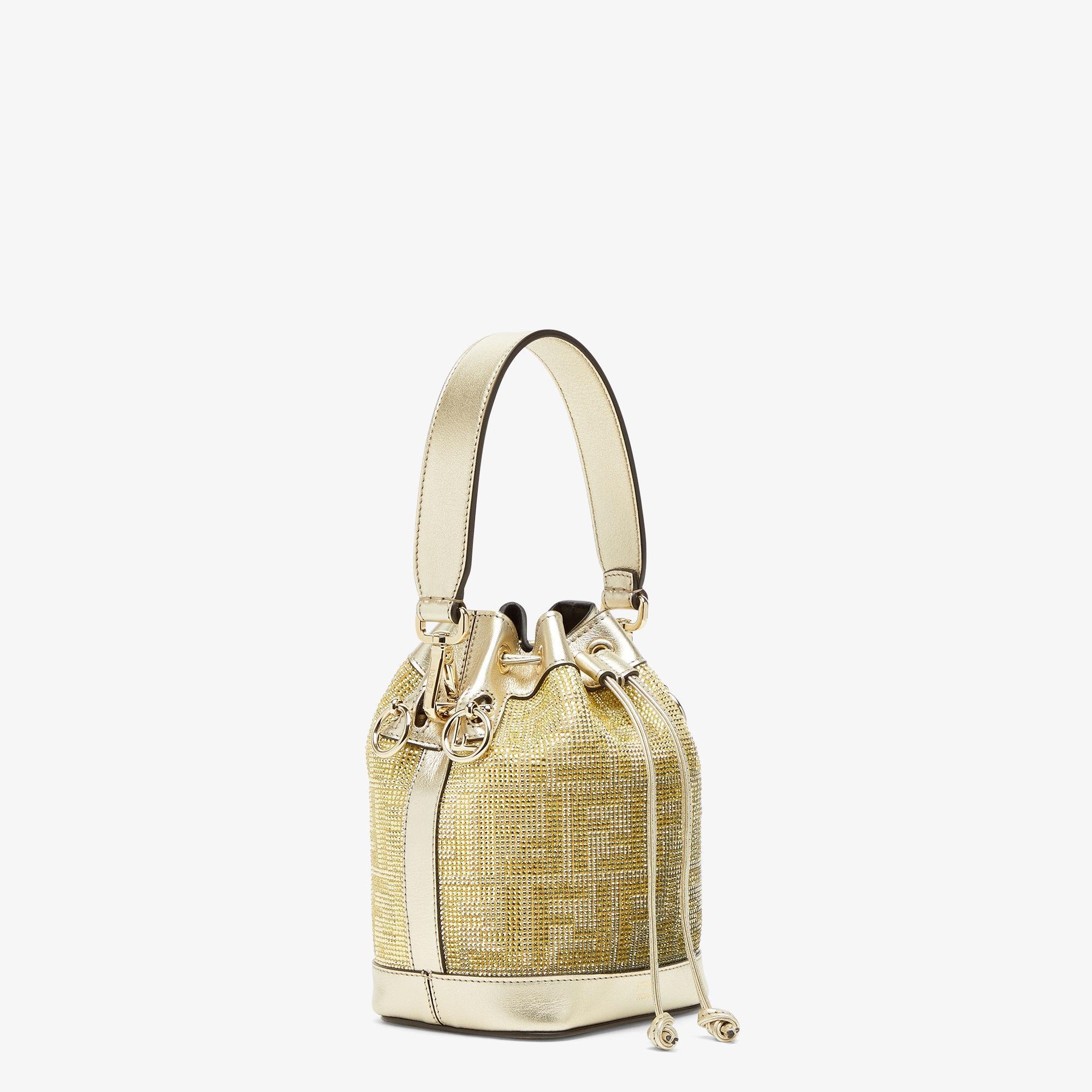 Mon TresorChampagne-colored suede mini-bag with FF in crystals and studs Product Image