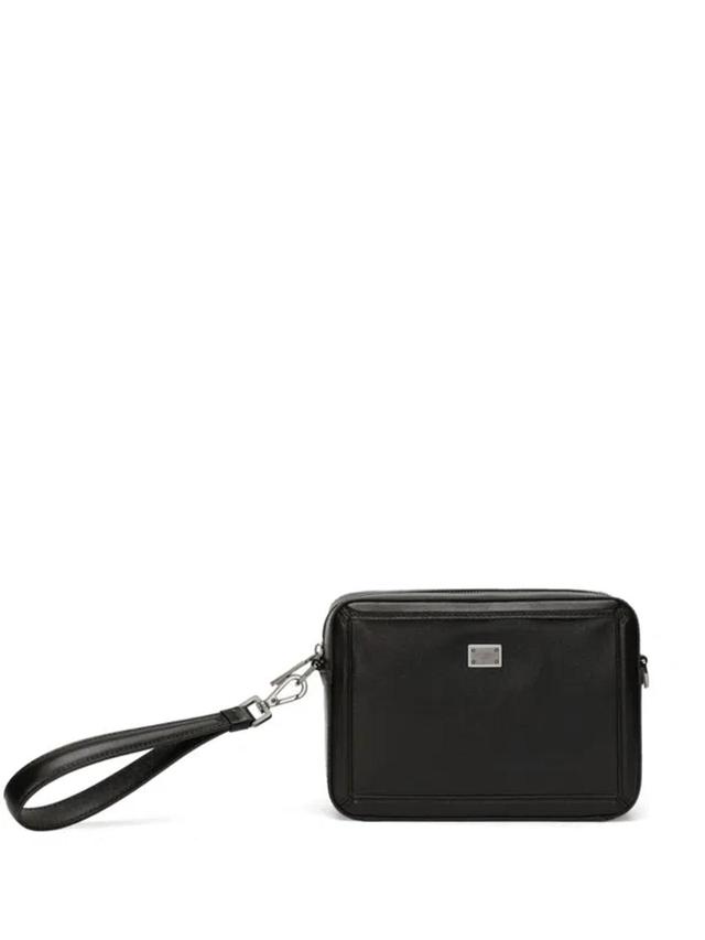 Plaque Leather Shoulder Bag In Black Product Image