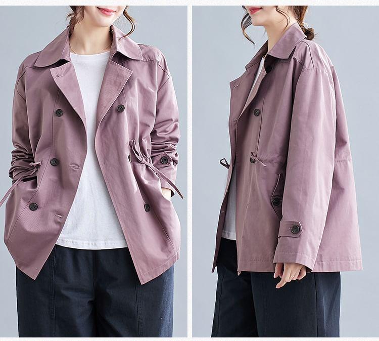 Collar Plain Double-Breasted Trench Jacket Product Image