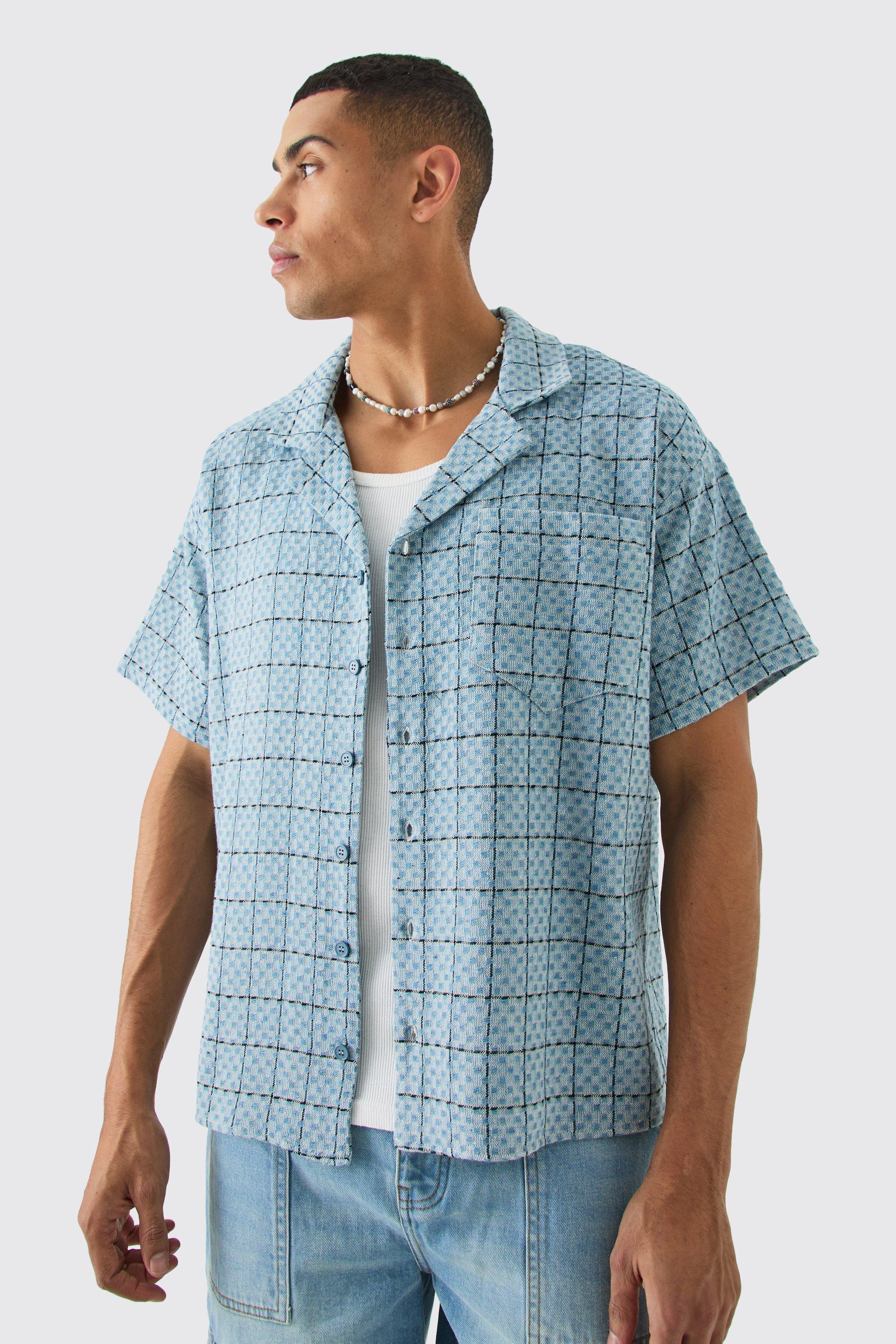 Boxy Textured Grid Check Shirt | boohooMAN USA Product Image