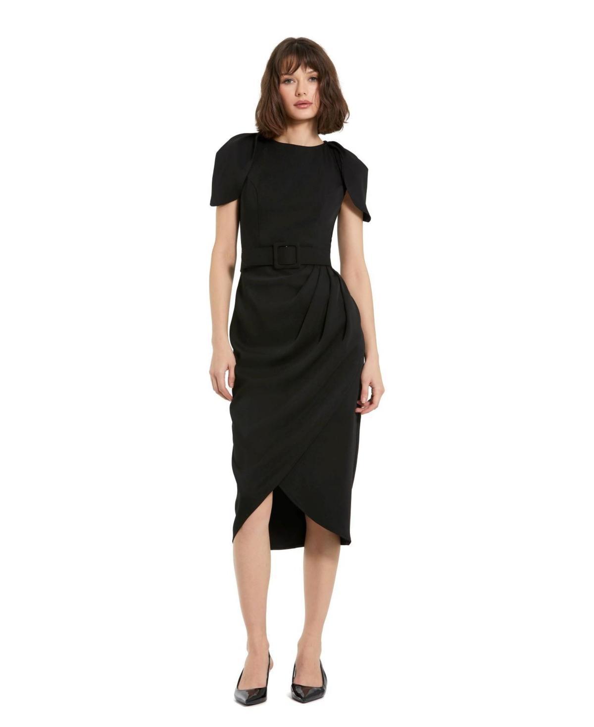 Womens Crepe Belted Tulip-Hem Midi-Dress Product Image