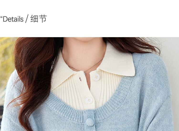 V-Neck Mock Two Piece Button Up Crop Cardigan Product Image