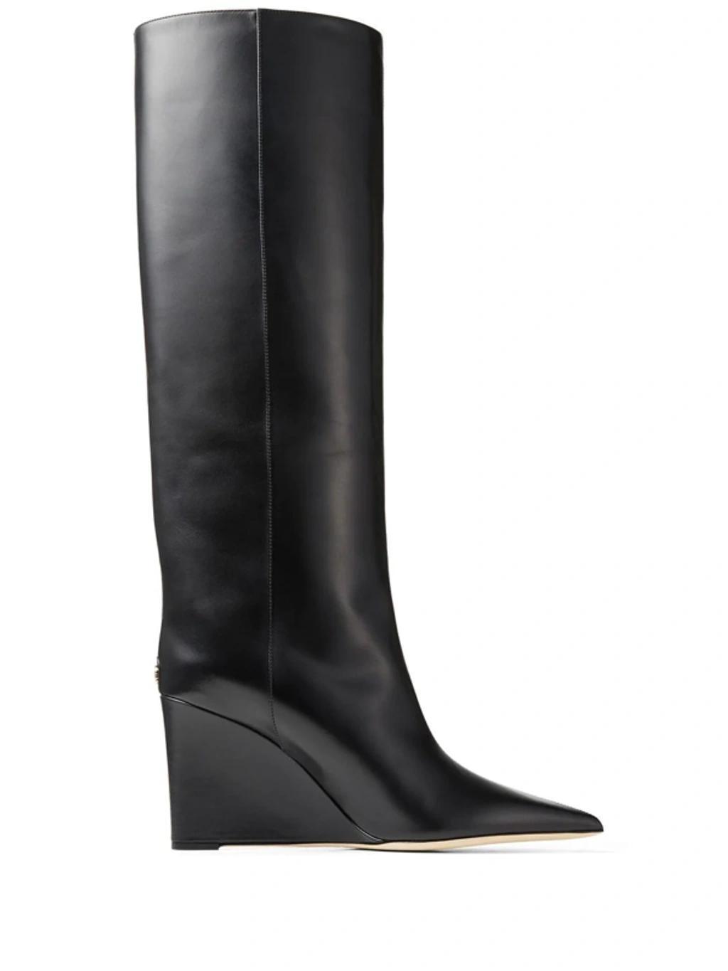 110 Knee-high Wedge Leather Boots In Black product image