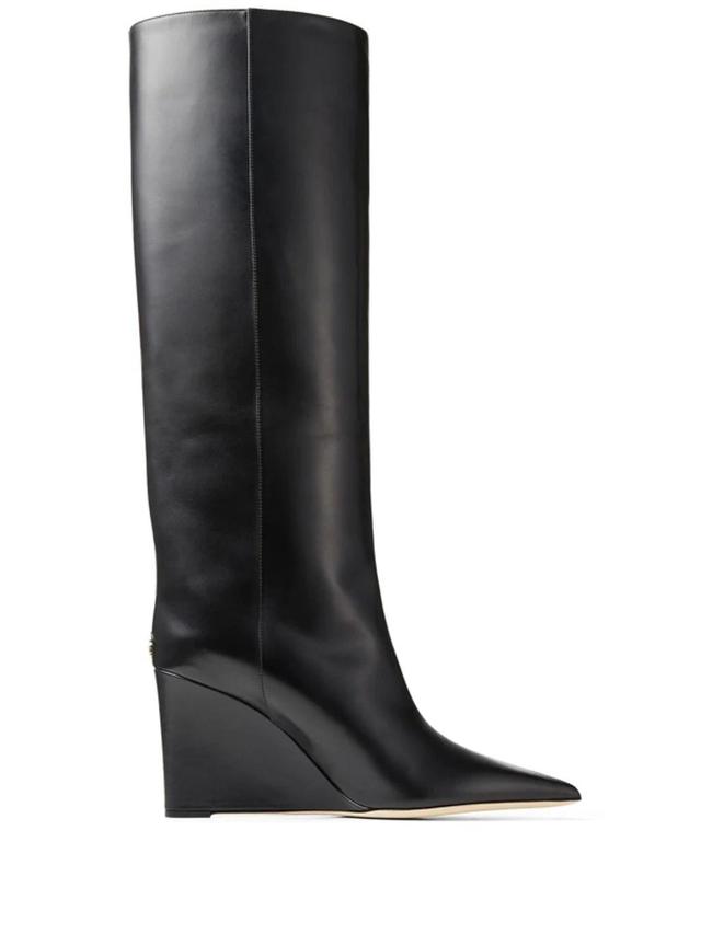 110 Knee-high Wedge Leather Boots In Black Product Image