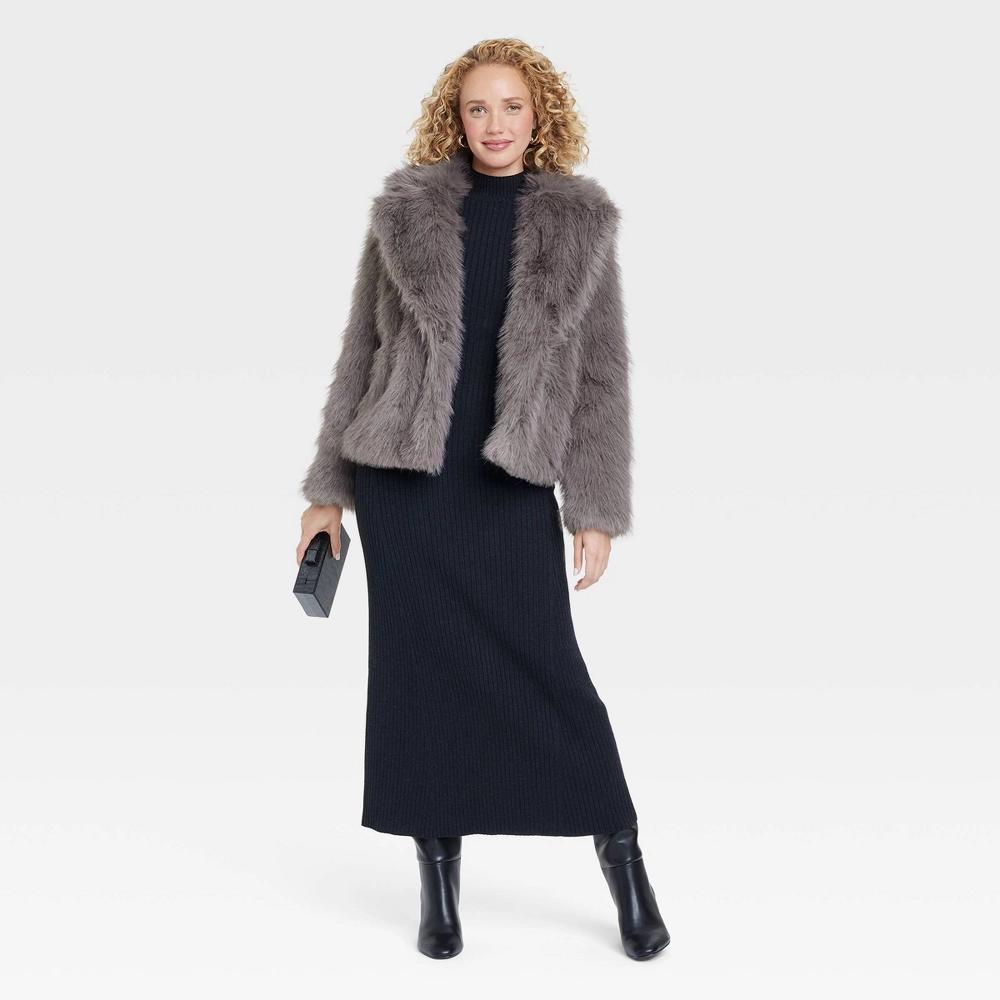 Women's Faux Fur Jacket - A New Day™ Gray S Product Image