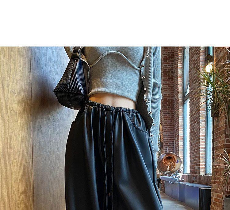 High Rise Faux Leather Wide Leg Pants Product Image