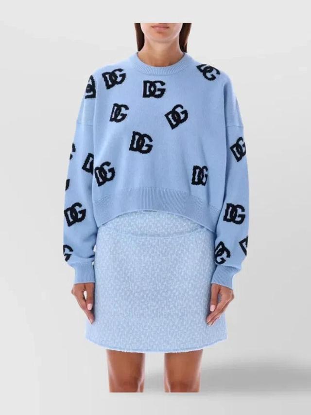 Ribbed Crew Neck Knitwear With Long Sleeves In Blue Product Image