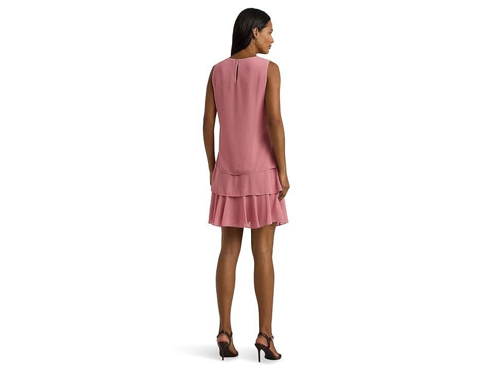 Lauren Ralph Lauren Crinkle Georgette Shift Dress (Rose Blush) Women's Clothing Product Image