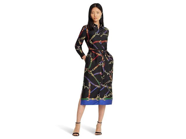 LAUREN Ralph Lauren Belting-Print Twill Shirtdress (Black/Blue Women's Dress Product Image