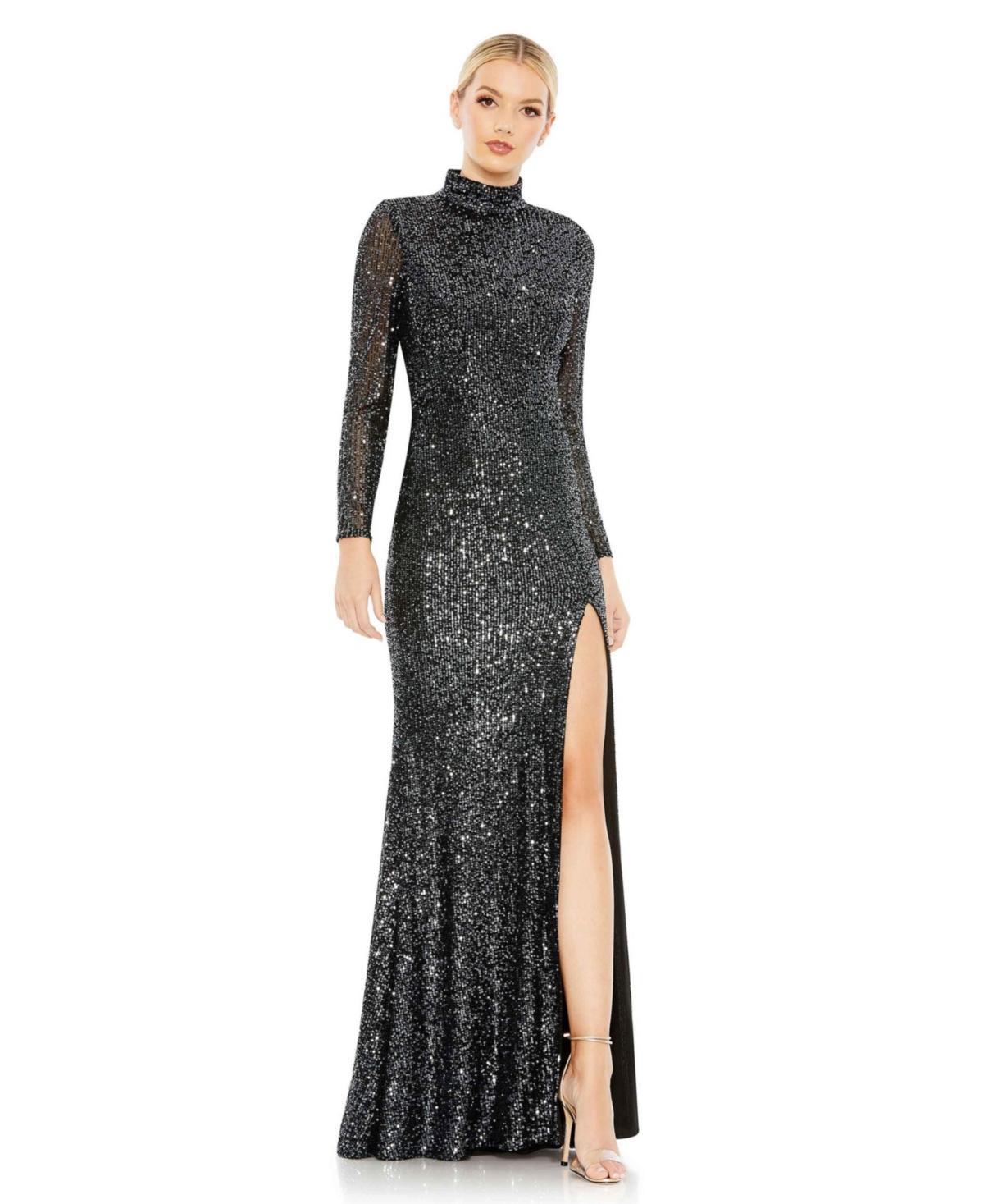 Mac Duggal Metallic Sequin Long Sleeve Gown Product Image