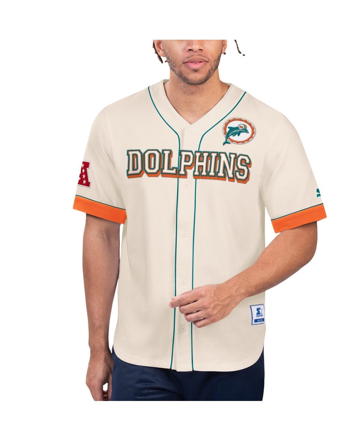 Mens Starter Cream Miami Dolphins Relay Vintage Full-Button Baseball Top Product Image