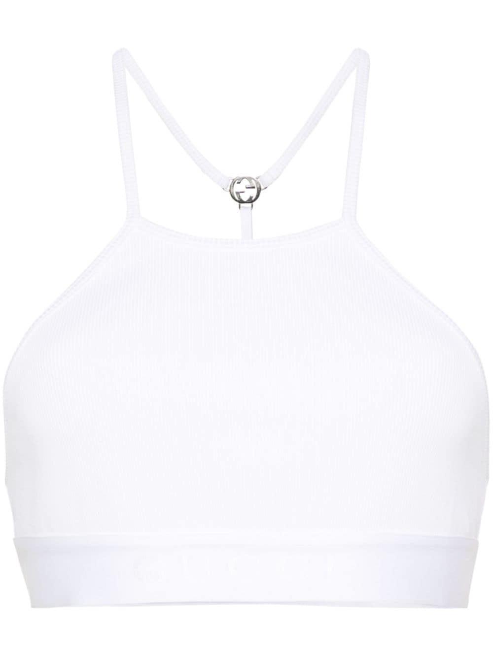 Interlocking G Ribbed Cropped Top In White Product Image